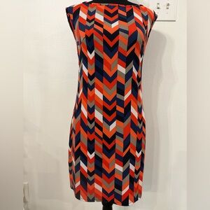 Trina Turk Orange Navy Chevron Shift Dress